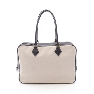 HERMES Plume 32 Handbag Clemence leather Toile H Beige Brown Used Women F GHW