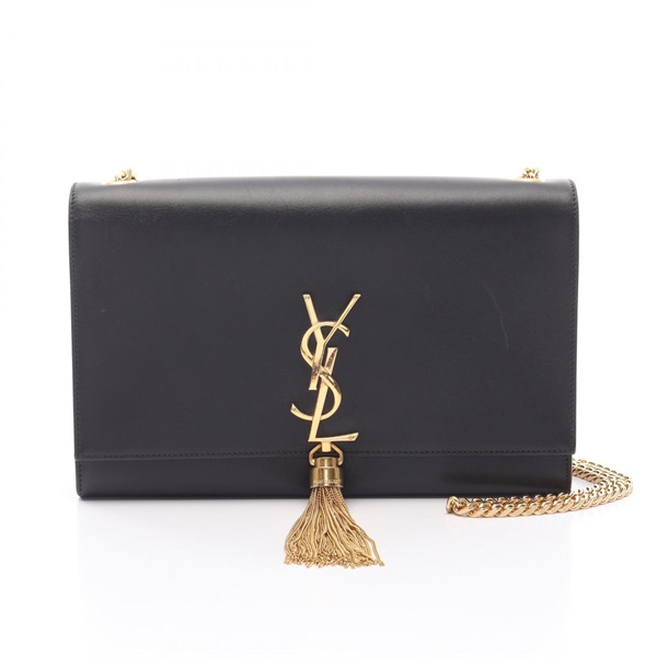 SAINT LAURENT PARIS Kate Monogram Chain Shoulder Bag leather Black Used Women
