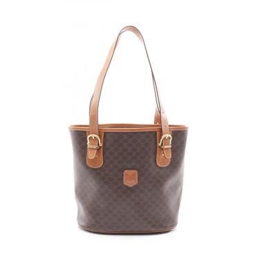 CELINE Macadam Shoulder Tote Bag canvas leather Brown Beige Used Women