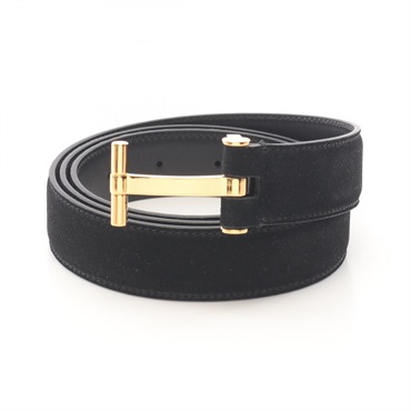 TOM FORD T logo belt ceinture TB131LCL484G1N00195 Suede leather Black NEW mens