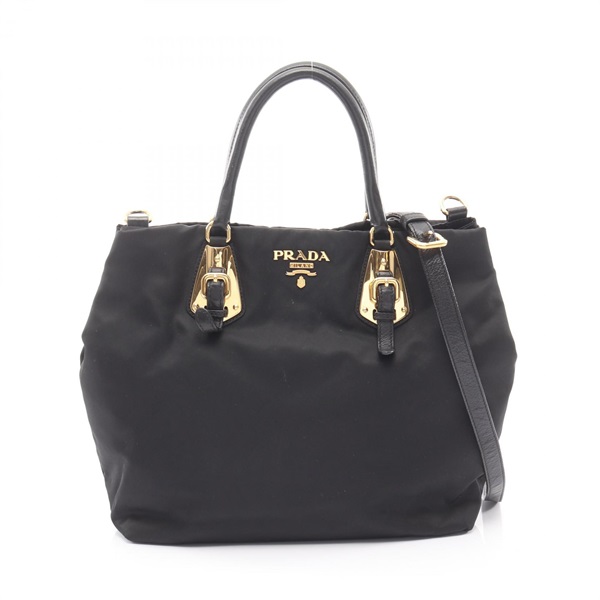 PRADA Shoulder Crossbody Tote Handbag BN1615 Nylon leather Black Used Women