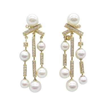CHANEL Pearl Diamond Pierced Earrings 18KYG Yellow Gold White Clear Used Coco CC