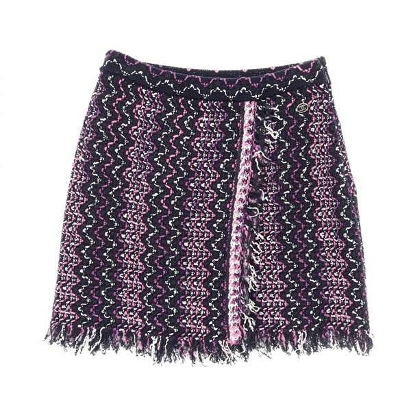 CHANEL COCO Mark skirt P70448 cotton Nylon Navy Multicolor Used Women #34