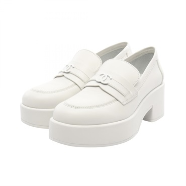 CHANEL COCO Mark loafers shoes G39206X56725 leather White Used Women #38 CC