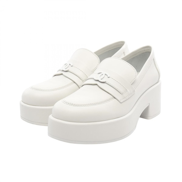 CHANEL COCO Mark loafers shoes G39206X56725 leather White Used Women #38 CC