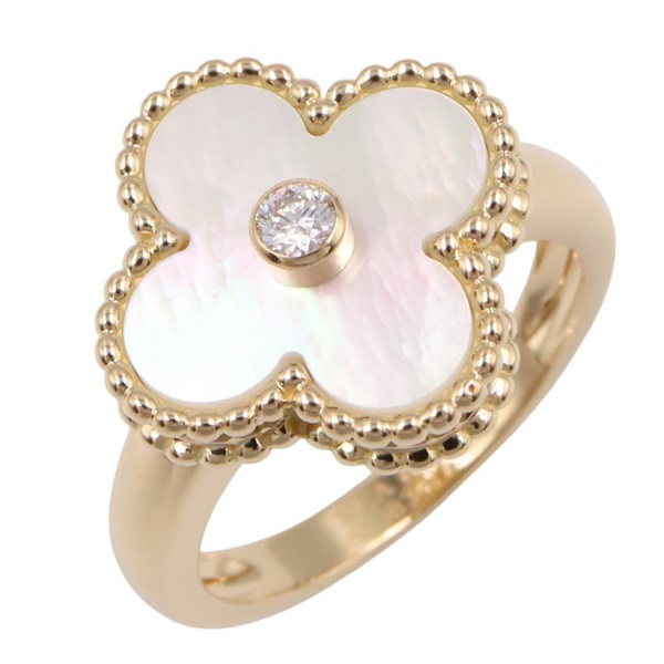 Van Cleef & Arpels Vintage Alhambra 1PD Ring 18KYG Mother of pearl #50 Size 5