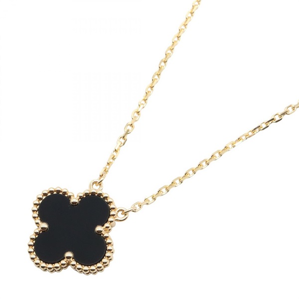 Van Cleef & Arpels Vintage Alhambra Onyx Necklace 37~41.5cm 18KYG Black Used
