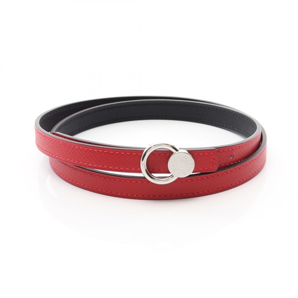 HERMES Sellier belt ceinture Epsom Swift leather Red Black SHW Used Women C