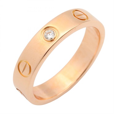 CARTIER mini love 1PD Diamond Ring 18KRG Pink Rose Gold Used Women #49 Size 4.75