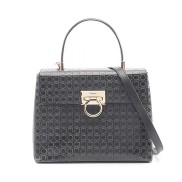 Salvatore Ferragamo Gancini Shoulder Handbag leather Black Used Women