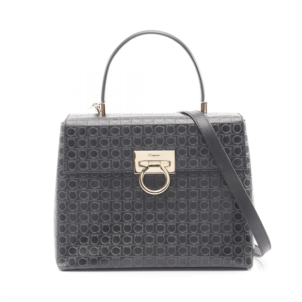 Salvatore Ferragamo Gancini Shoulder Handbag leather Black Used Women