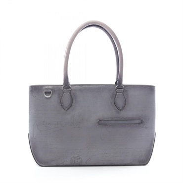Berluti Toujours Mini Calligraphy Shoulder Hand Tote Bag leather Gray Used mens