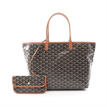 GOYARD Saint Louis PM Tote hand Bag canvas leather Black Brown Used Women