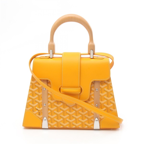 GOYARD Saigon PM 2Way Shoulder Handbag Canvas Leather Yellow Multi Used Women