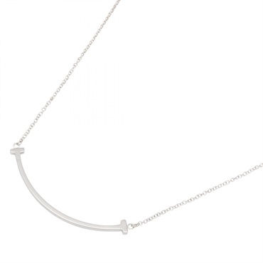 TIFFANY＆CO T Smile Small Necklace 40.5~45cm 18KWG White Gold Used Unisex
