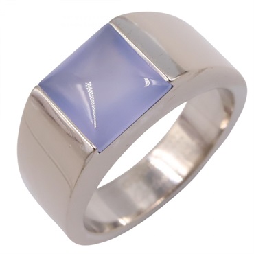 CARTIER Tank chalcedony Ring 18KWG White Gold Blue Used women US size 6 #53