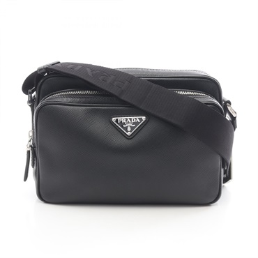 PRADA SAFFIANO TRAVEL Crossbody Shoulder Bag leather Black Used mens