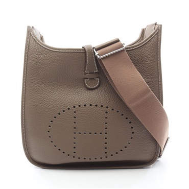 HERMES Evelyne 3 Troyes PM Shoulder Bag Clemence leather Etoupe Grey Used B SHW
