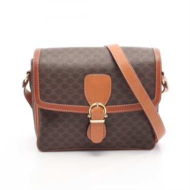 CELINE Macadam Shoulder crossbody Bag canvas leather Brown Used Women