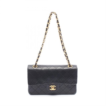 CHANEL Matelasse Double flap Chain Shoulder Bag A01113 Lambskin Black GHW Used