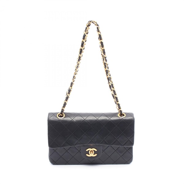 CHANEL Matelasse Double flap Chain Shoulder Bag A01113 Lambskin Black GHW Used