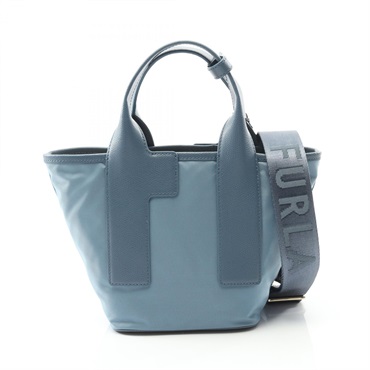 Furla PIUMA S Shoulder Tote Bag WB01270 Nylon leather Blue Beige NEW crossbody
