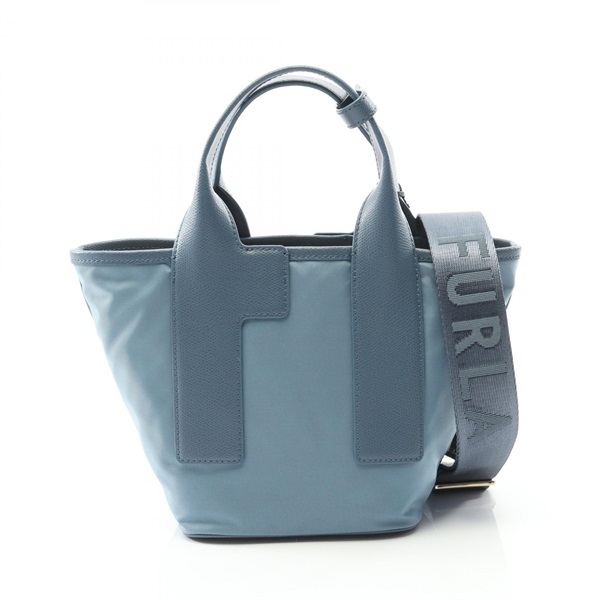 Furla PIUMA S Shoulder Tote Bag WB01270B Nylon leather Blue Beige NEW Women logo