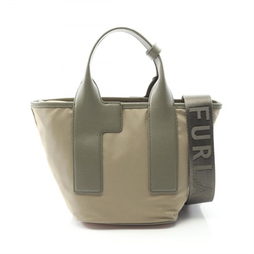 Furla PIUMA S Shoulder Tote Bag WB01270BX305 Nylon leather Beige Khaki NEW