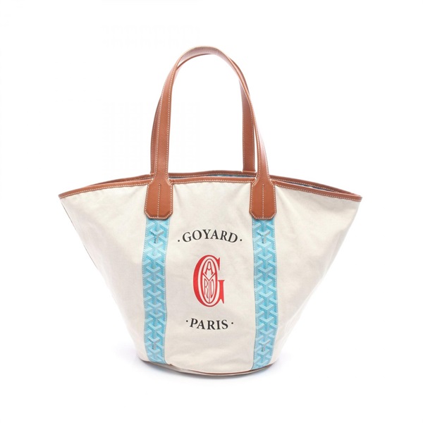GOYARD Belharra MM Tote reversible Bag canvas canvas leather Beige Blue used