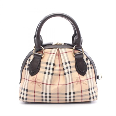 BURBERRY Handbag canvas leather Beige Multicolor Brown Used Women