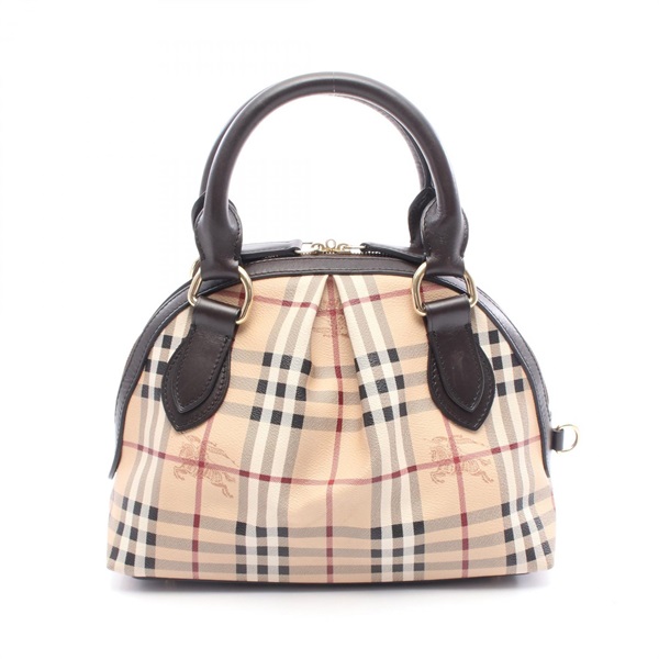 BURBERRY Handbag canvas leather Beige Multicolor Brown Used Women