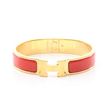HERMES Clic Clac PM Bangle Bracelet Gold Plated enamel Red Used Women