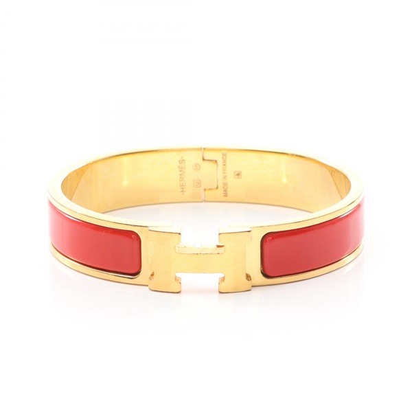 HERMES Clic Clac PM Bangle Bracelet Gold Plated enamel Red Used Women