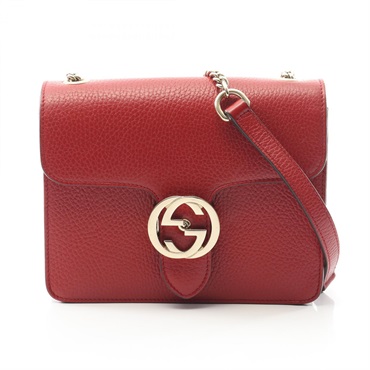 GUCCI Interlocking G Chain Shoulder Bag crossbody 510304 leather Red Used Women