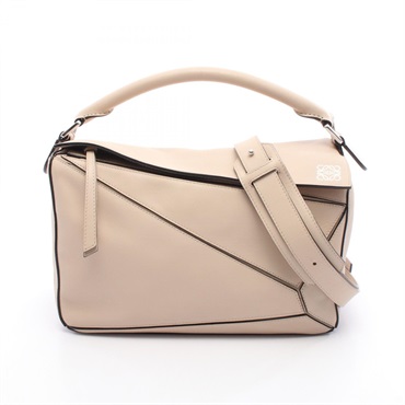 LOEWE Puzzle medium crossbody shoulder Handbag napa leather Beige Used Women