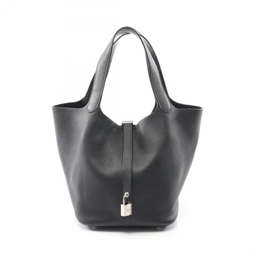 HERMES Picotin Lock MM Handbag C Taurillon Clemence Black Used SHW