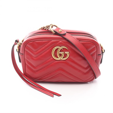GUCCI GG Marmont Quilting Mini crossbody Shoulder Bag 448065 leather Red Used