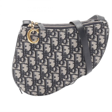 Christian Dior saddle oblique Shoulder crossbody Bag canvas leather navy Used