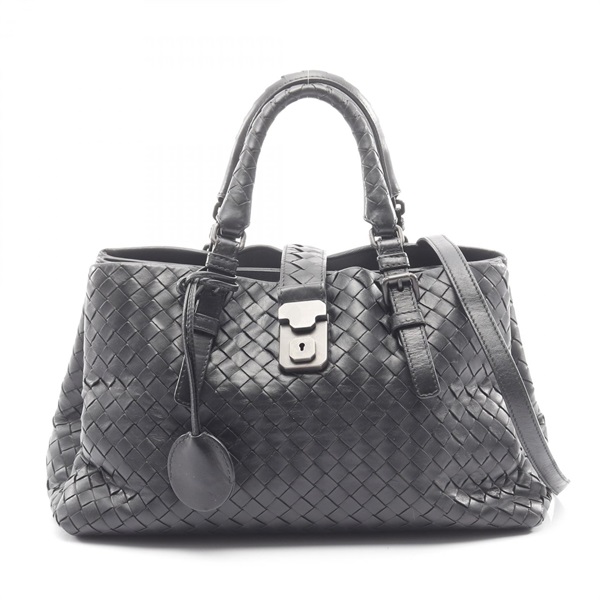 BOTTEGA VENETA Intrecciato Rome 2Way Shoulder Handbag 337303 leather Black Used
