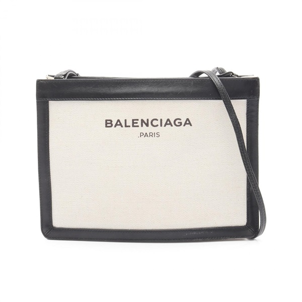 BALENCIAGA Navy Pochette Shoulder crossbody Bag 339937 canvas leather Beige used