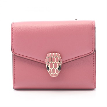 BVLGARI Serpenti Forever Tri-fold wallet leather Pink Used Women