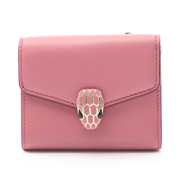 BVLGARI Serpenti Forever Tri-fold wallet leather Pink Used Women