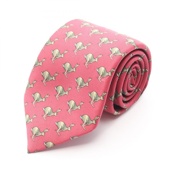 HERMES Tie Silk Red Green Used mens