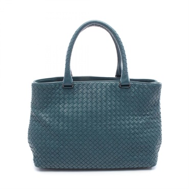 BOTTEGA VENETA Intrecciato Tote hand Bag leather blue Green Used Women