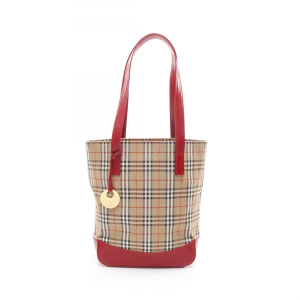BURBERRY Nova Check Tote shoulder Bag canvas leather Beige Red Multicolor Used