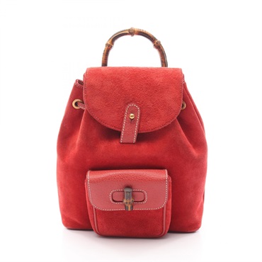 GUCCI Bamboo Rucksack Backpack bag 003 1956 0030 Suede leather Red Used Women