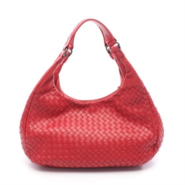 BOTTEGA VENETA Medium Campana Intrecciato Shoulder Bag leather Red Used Women