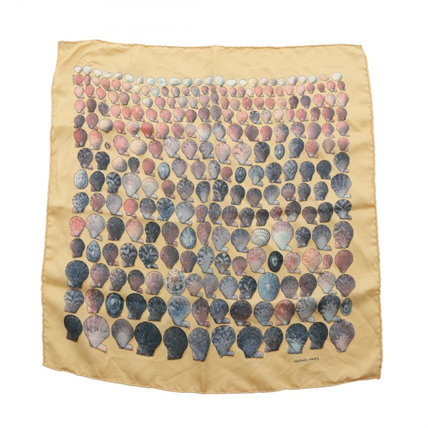 HERMES Petit Carre45 Les Coquilles Scarf stole wrap echarpe silk Yellow Used
