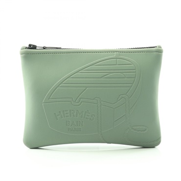 HERMES Neobain Thalassa PM Pouch Bag Nylon Neoprene Green Used Women