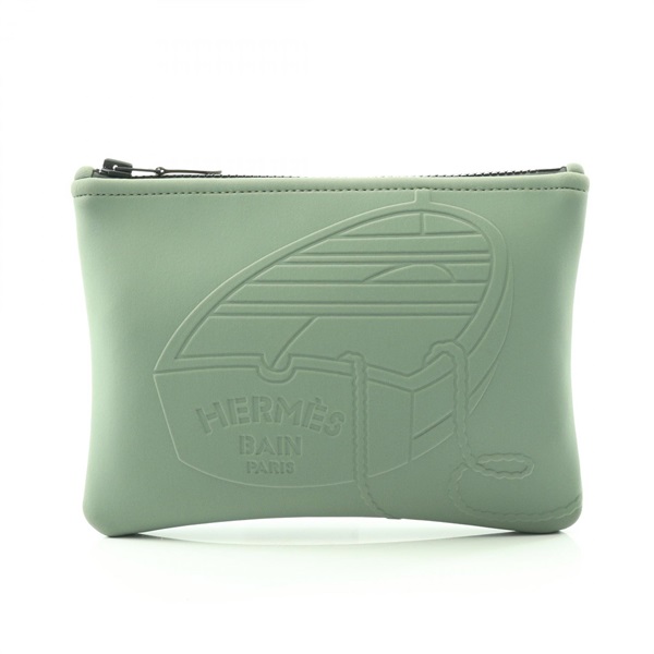 HERMES Neobain Thalassa PM Pouch Bag Nylon Neoprene Green Used Women